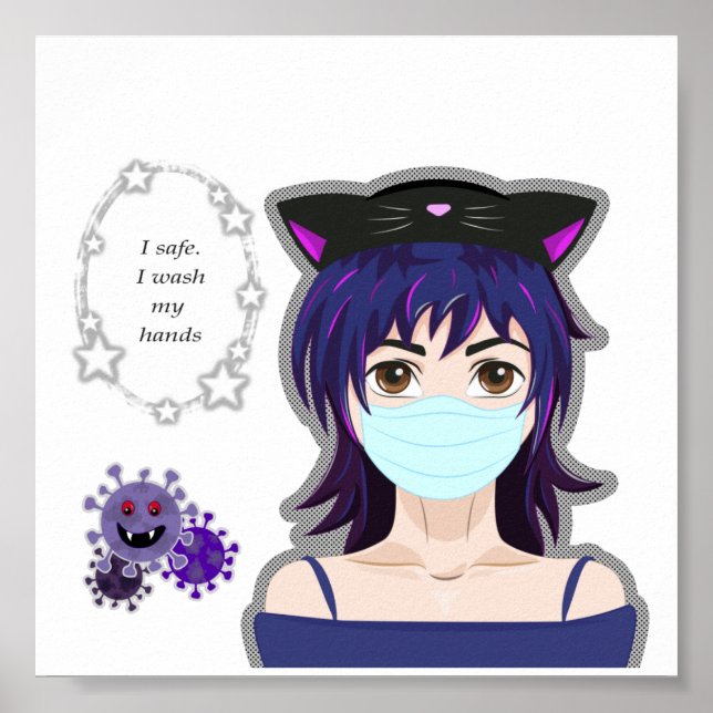 Póster Chica y virus. Estilo manga (Frente)