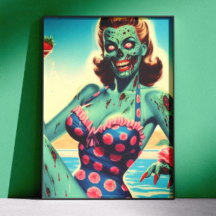 Póster Chica Zombie de Playa Vintage