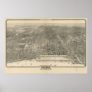Póster Chicago 1916, IL Birds Eye View Panoramic Map