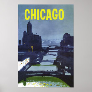 Póster Chicago. Afiche de viajes estilo retro