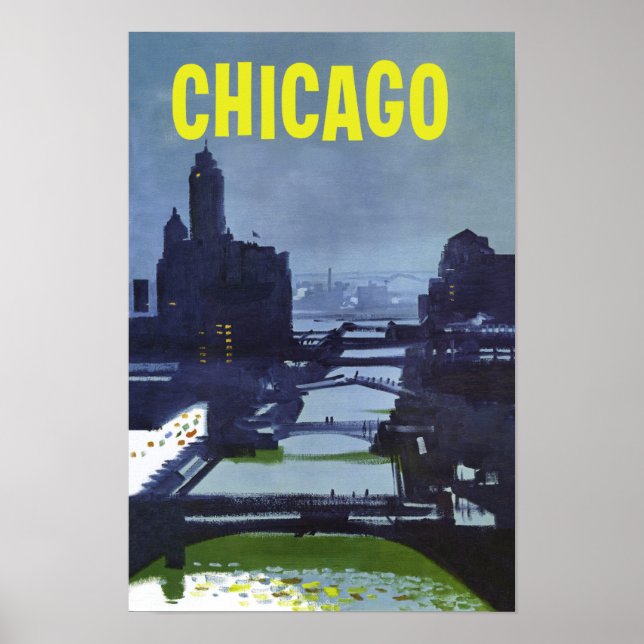 Póster Chicago. Afiche de viajes estilo retro (Frente)