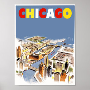 Póster Chicago. Afiche de viajes estilo retro