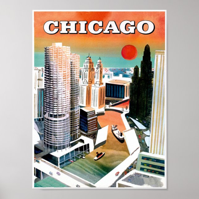 Póster Chicago. Afiche de viajes estilo retro (Frente)