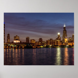 Póster Chicago Cityscape Night New