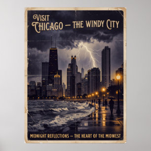 Póster Chicago Ciudad Ventosa Vintage Noir Viajes 