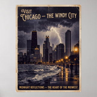 Póster Chicago Ciudad Ventosa Vintage Noir Viajes 