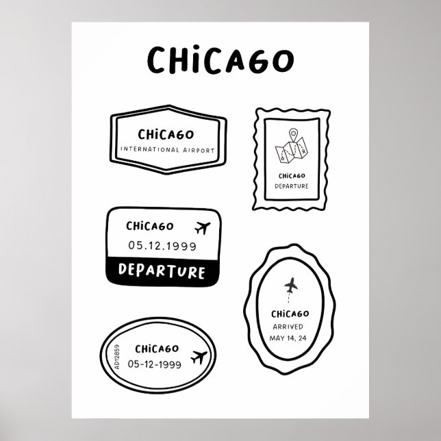 Póster Chicago - Colección de sellos de viaje | Minimalis (Frente)