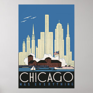 Póster Chicago de Viajes Antiguos Lo Tiene Todo en el Hor
