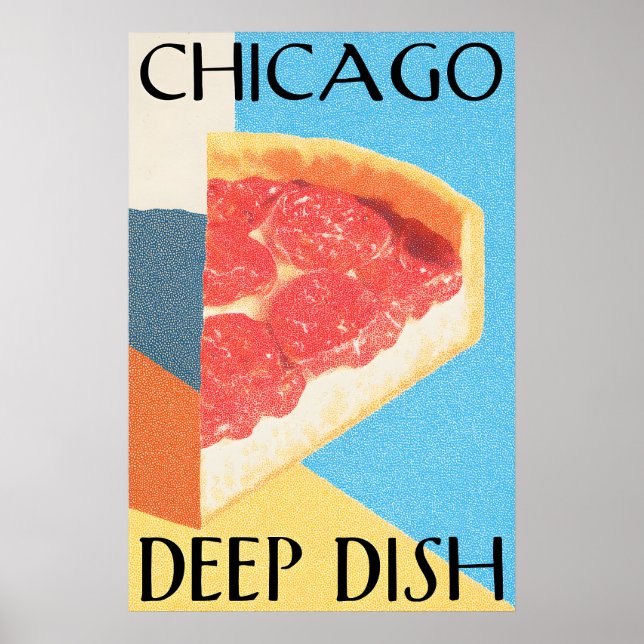 Póster Chicago Deep Dish Poster Retro Pizza Art Print – (Frente)