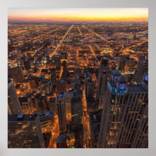 Póster Chicago downtown at sunset