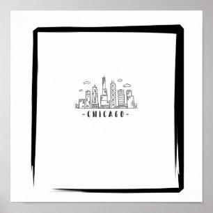 Póster Chicago Downtown Black and White