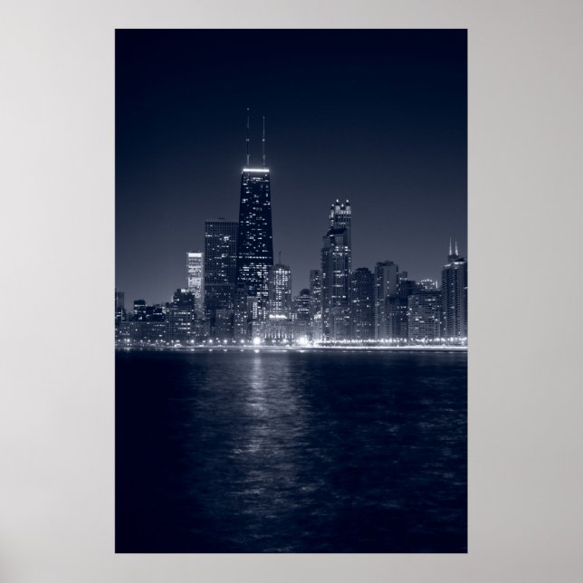 Póster Chicago En El Lago, Blanco Y Negro (Frente)