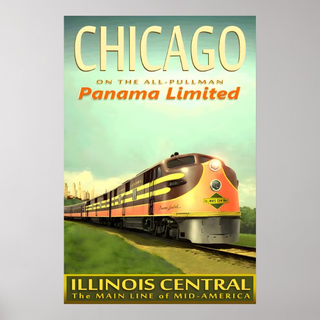 Póster CHICAGO Ferrocarril Central de Illinois PANAMA Lim (Frente)
