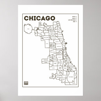 Póster Chicago 'Hoods Map Bold Star Poster