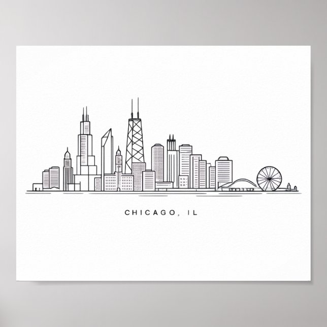 Póster Chicago IL Cityscape Illustration (Frente)