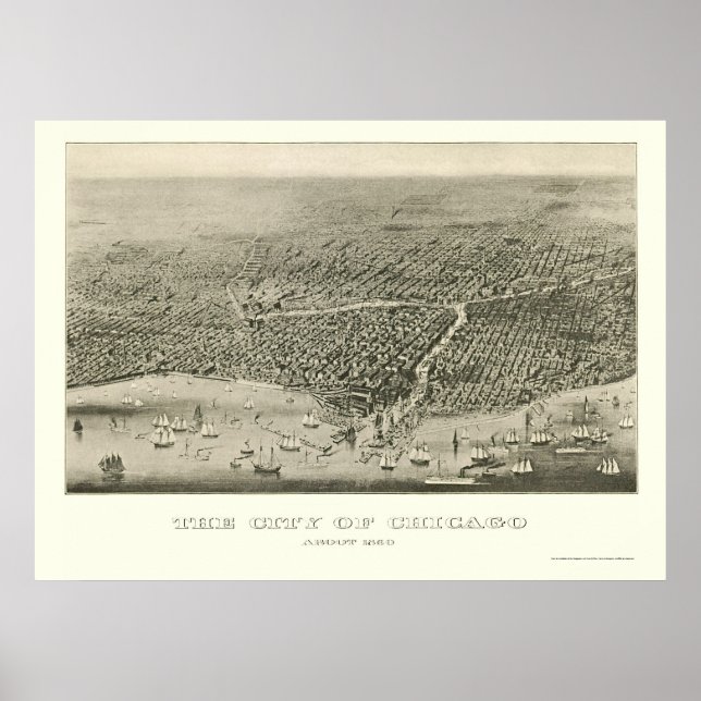 Póster Chicago, IL Mapa Panorámico - 1860 (Frente)