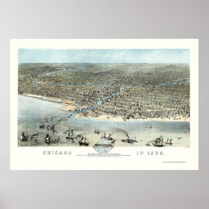 Póster Chicago, IL Mapa Panorámico - 1868