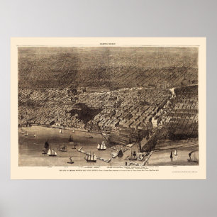 Póster Chicago, IL Mapa Panorámico - 1874