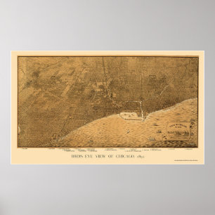 Póster Chicago, IL Mapa Panorámico - 1892a