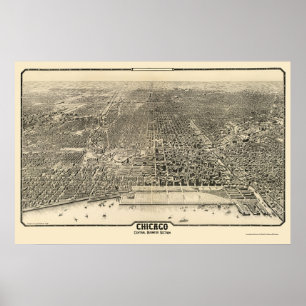 Póster Chicago, IL Mapa Panorámico - 1916