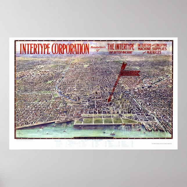 Póster Chicago, IL Mapa Panorámico - 1916 (Frente)