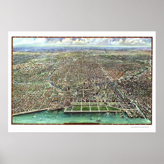 Póster Chicago, IL Mapa Panorámico - 1916 (Frente)