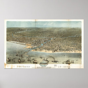Póster Chicago Illinois 1868 Antique Panoramic Map