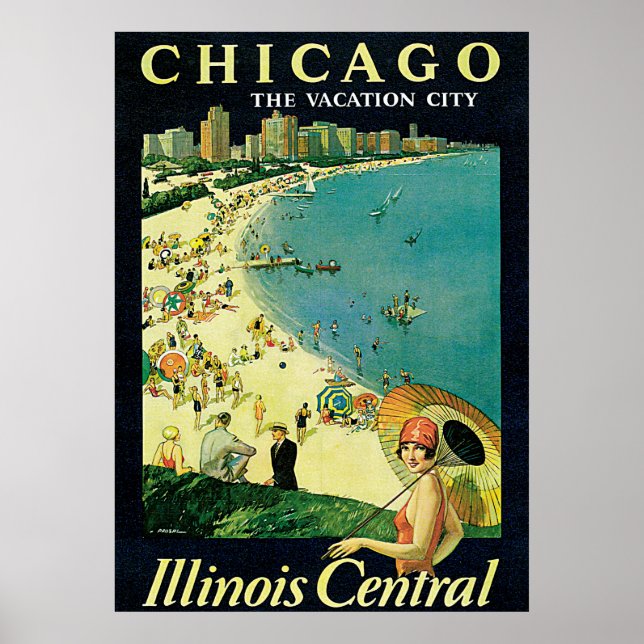 Póster Chicago, Illinois America Vintage Travel (Frente)