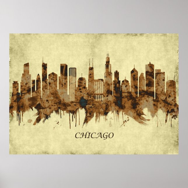 Póster Chicago Illinois Cityscape (Frente)