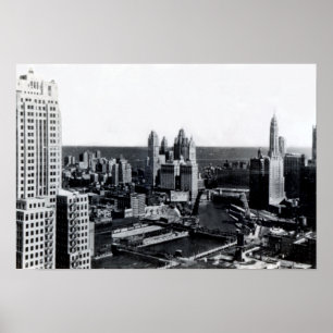 Póster Chicago Illinois del río al lago