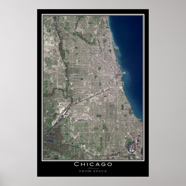 Póster Chicago Illinois Desde El Mapa De Satélites Espaci (Frente)