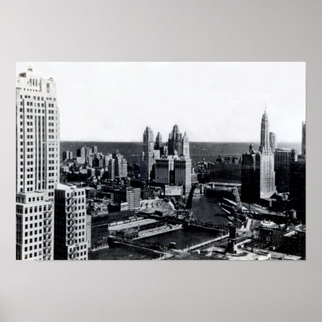 Póster Chicago Illinois desde el río hasta el lago (Frente)