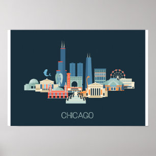 Póster Chicago, Illinois Design in Blue