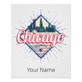 Póster Chicago Illinois Estados Unidos Retro Skyline USA
