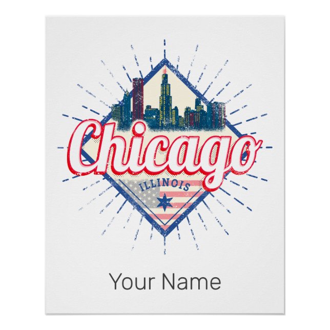 Póster Chicago Illinois Estados Unidos Retro Skyline USA (Anverso)