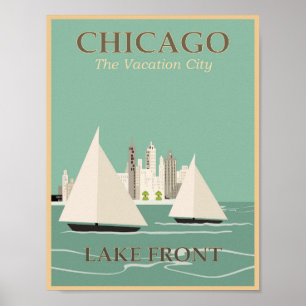 Póster Chicago Illinois Lakefront Vintage Travel
