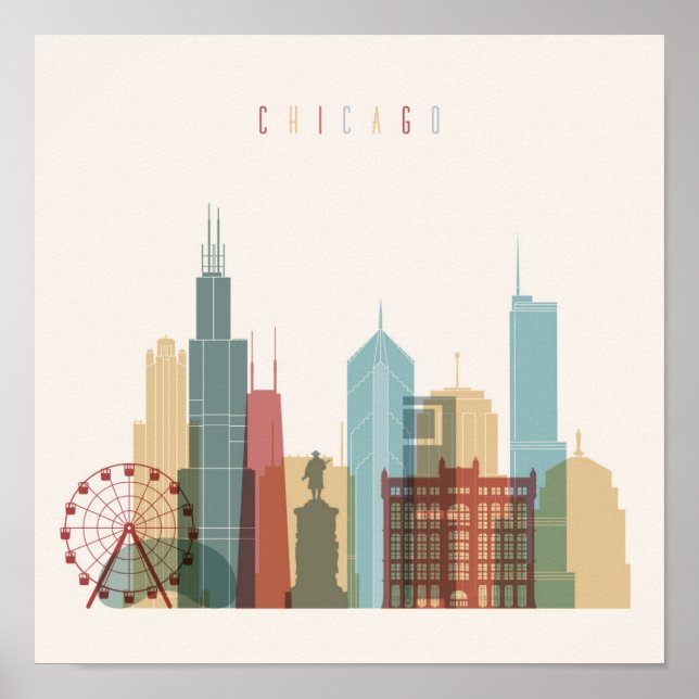Póster Chicago, Illinois | Línea de la ciudad (Frente)