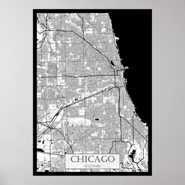 Póster Chicago Illinois Map (Frente)
