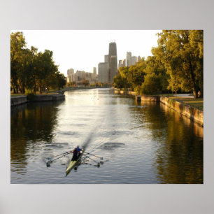 Póster Chicago, Illinois, Rowers en la laguna Lincoln Par