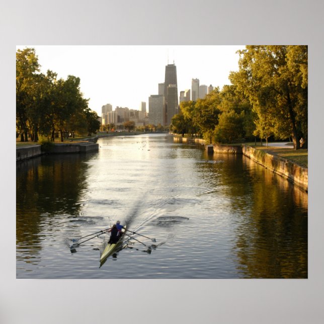 Póster Chicago, Illinois, Rowers en la laguna Lincoln Par (Frente)