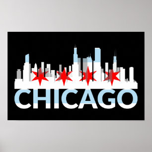 Póster Chicago Illinois Silhouette 4 Estrellas Viaje de V