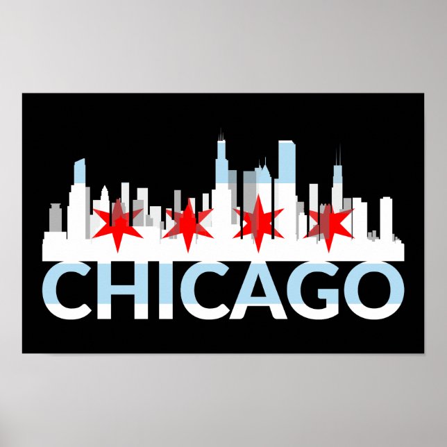 Póster Chicago Illinois Silhouette 4 Estrellas Viaje de V (Frente)