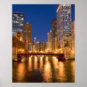 Póster Chicago, Illinois, Skyline and Chicago River at