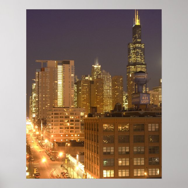 Póster Chicago, Illinois, Skyline desde West Loop en (Frente)