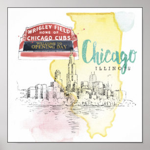 Póster Chicago, Illinois   Watercolor Sketch Image