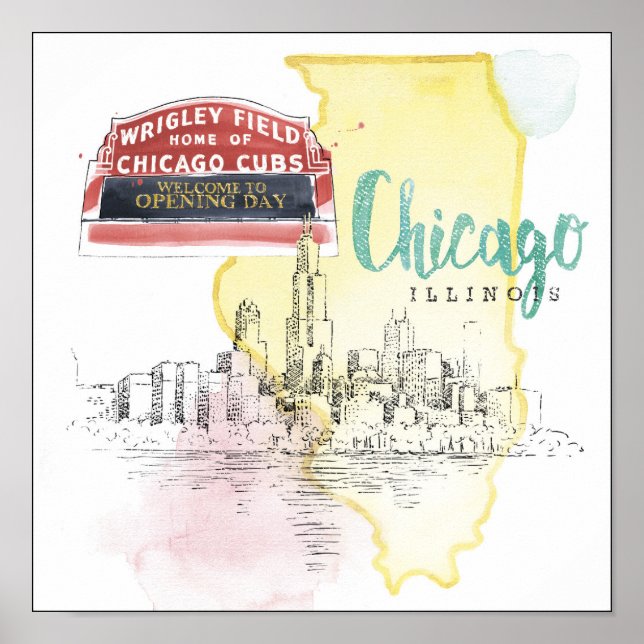 Póster Chicago, Illinois | Watercolor Sketch Image (Frente)
