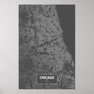 Póster Chicago, Illinois (white on black)