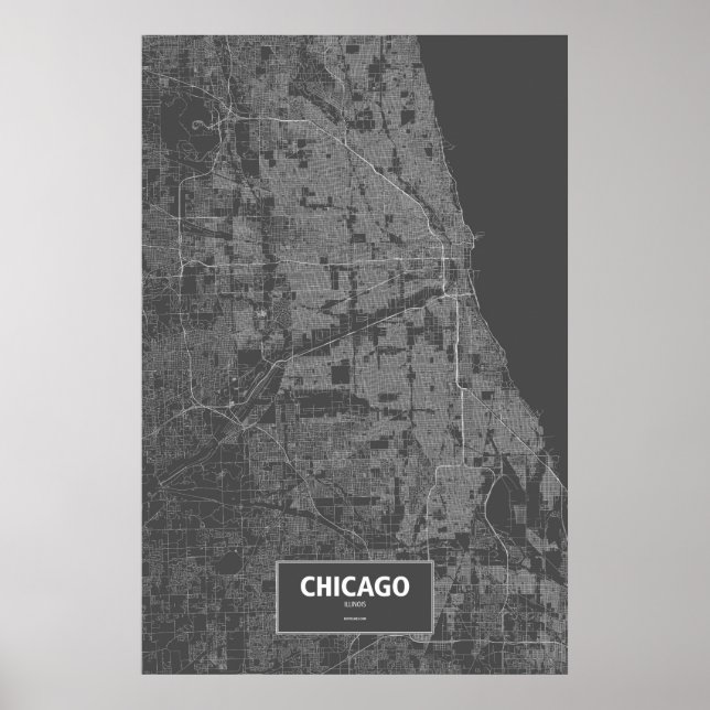 Póster Chicago, Illinois (white on black) (Frente)