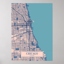 Póster Chicago - Mapa de la ciudad de Illinois Breezy