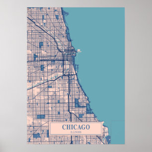 Póster Chicago - Mapa de la ciudad de Illinois Breezy